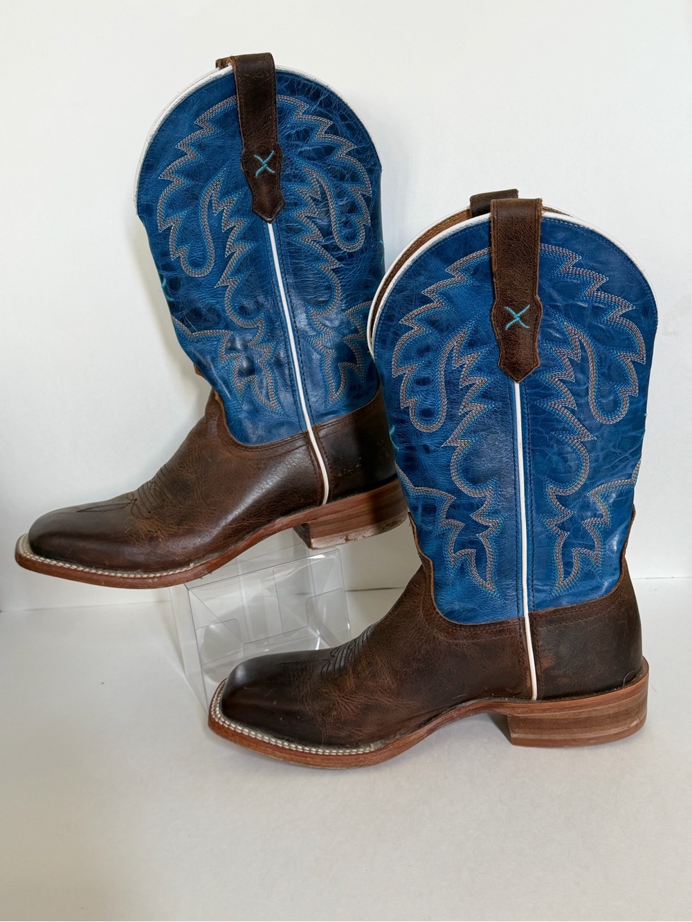 Twisted X Men's 12" Rancher Leather Cowboy Boots Square Toe Blue/Brown - 7.5D